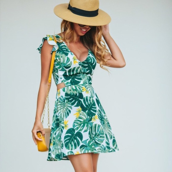 FOR LOVE AND LEMONS X UO TROPICAL LEAF DRESS - Picture 3 of 7